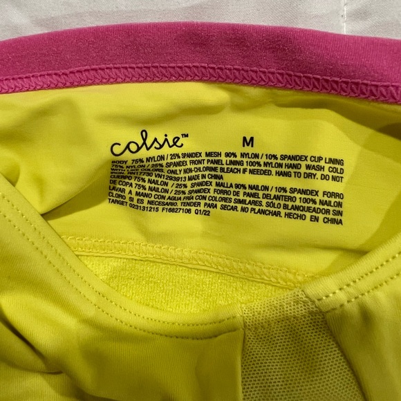 Womens Colsie bralette Size Medium NWT Lemon yellow and pink no wire mesh - Picture 2 of 7